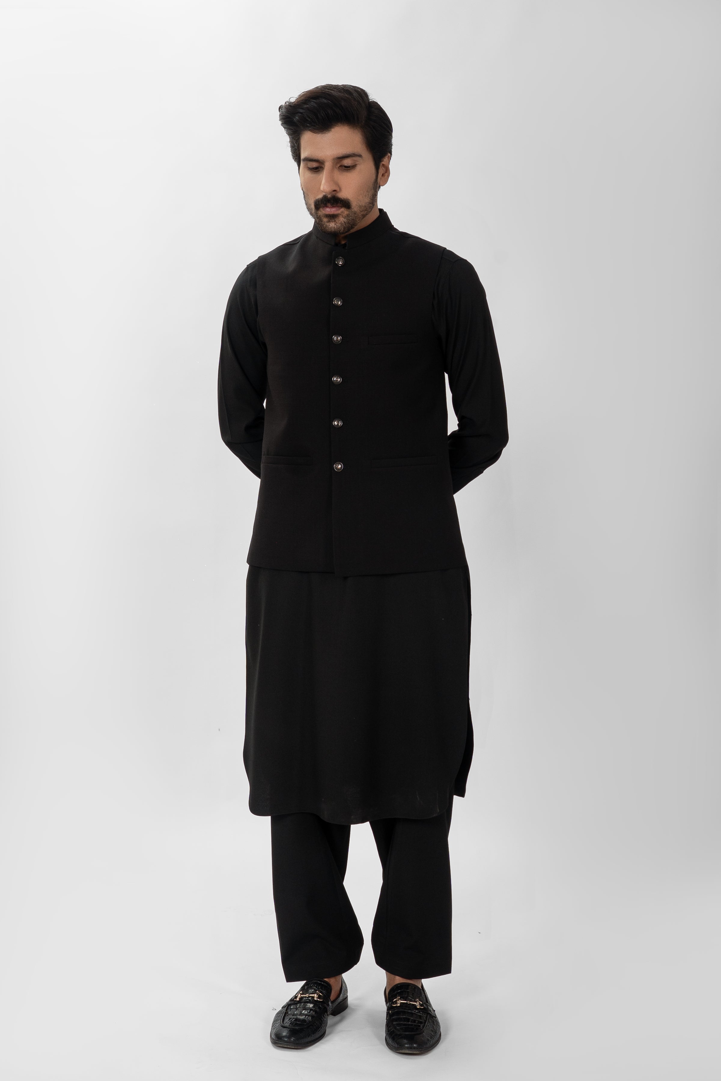 BLACK SUITING WAISTCOAT