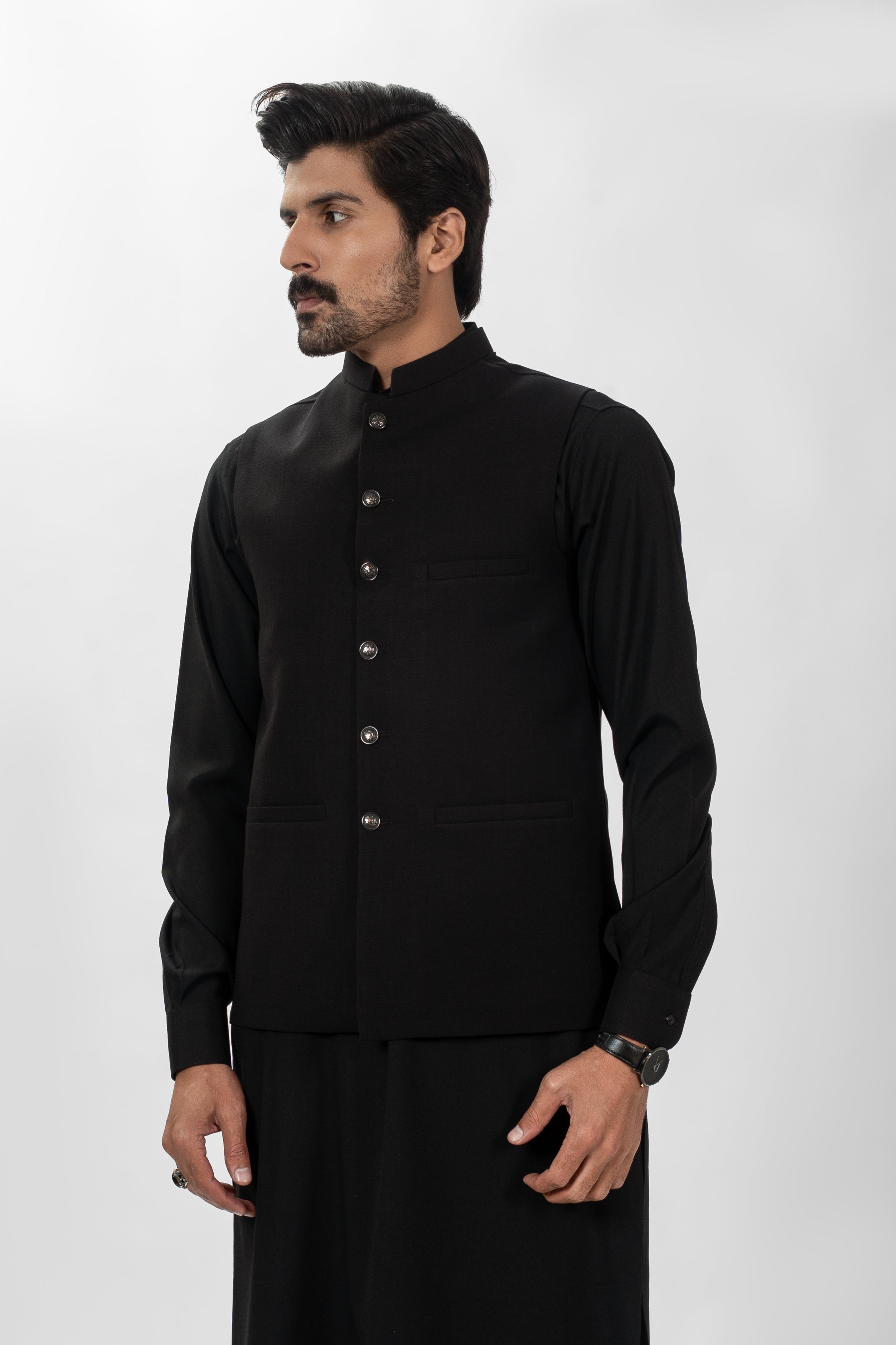 BLACK SUITING WAISTCOAT